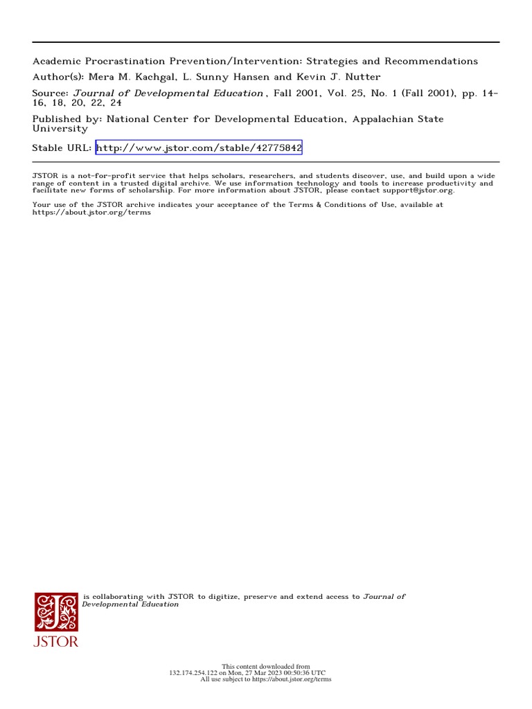Academic Procrastination Prevention Intervention Strategies And