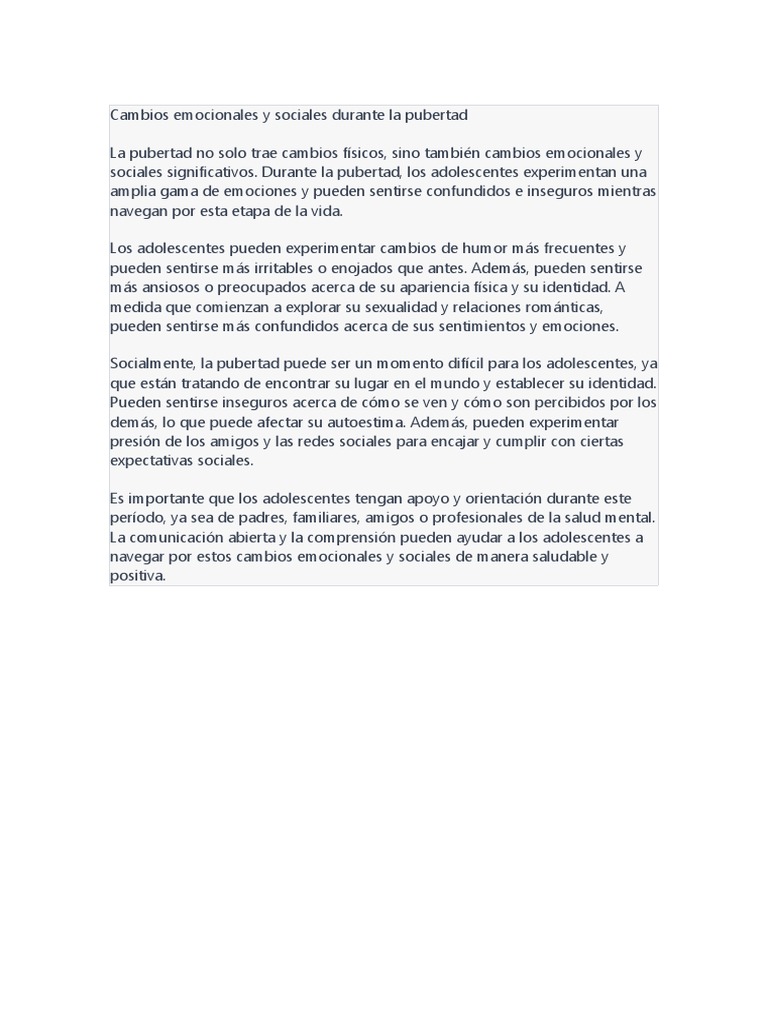 Cambios emocionales y sociales en la pubertad | PDF