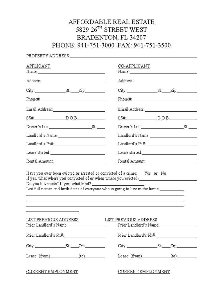 New Rental Application PDF Lease Landlord