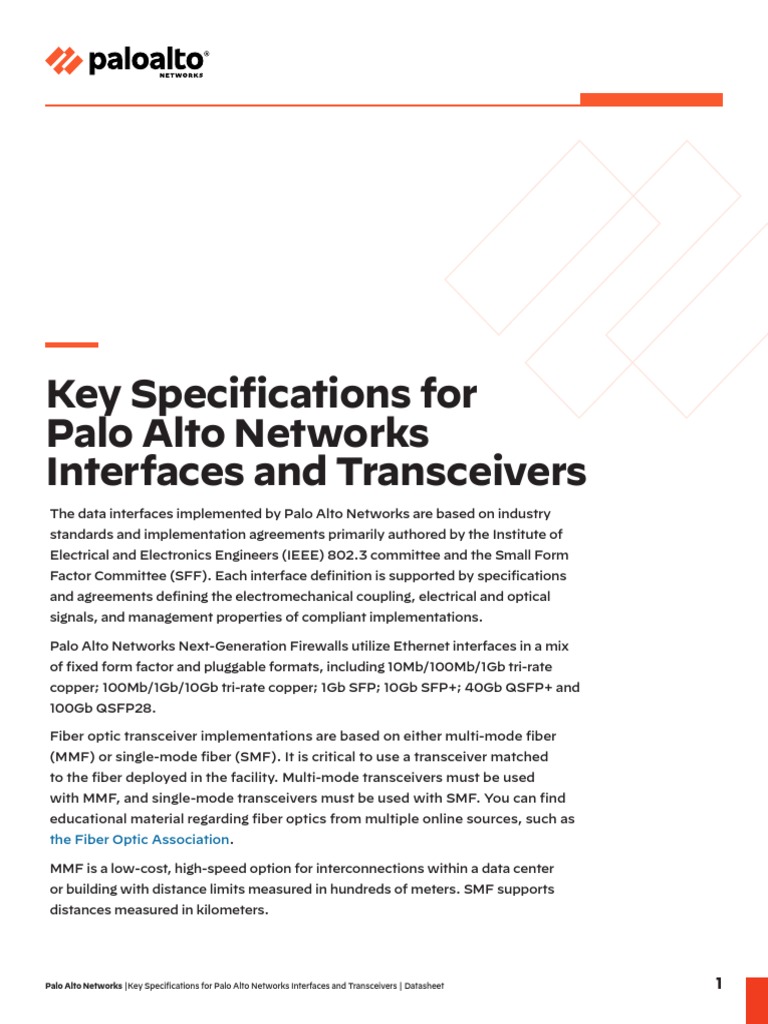 Key Specs For Paloalto Interface Transceivers | PDF | Computer Standards |  Telecommunications Infrastructure