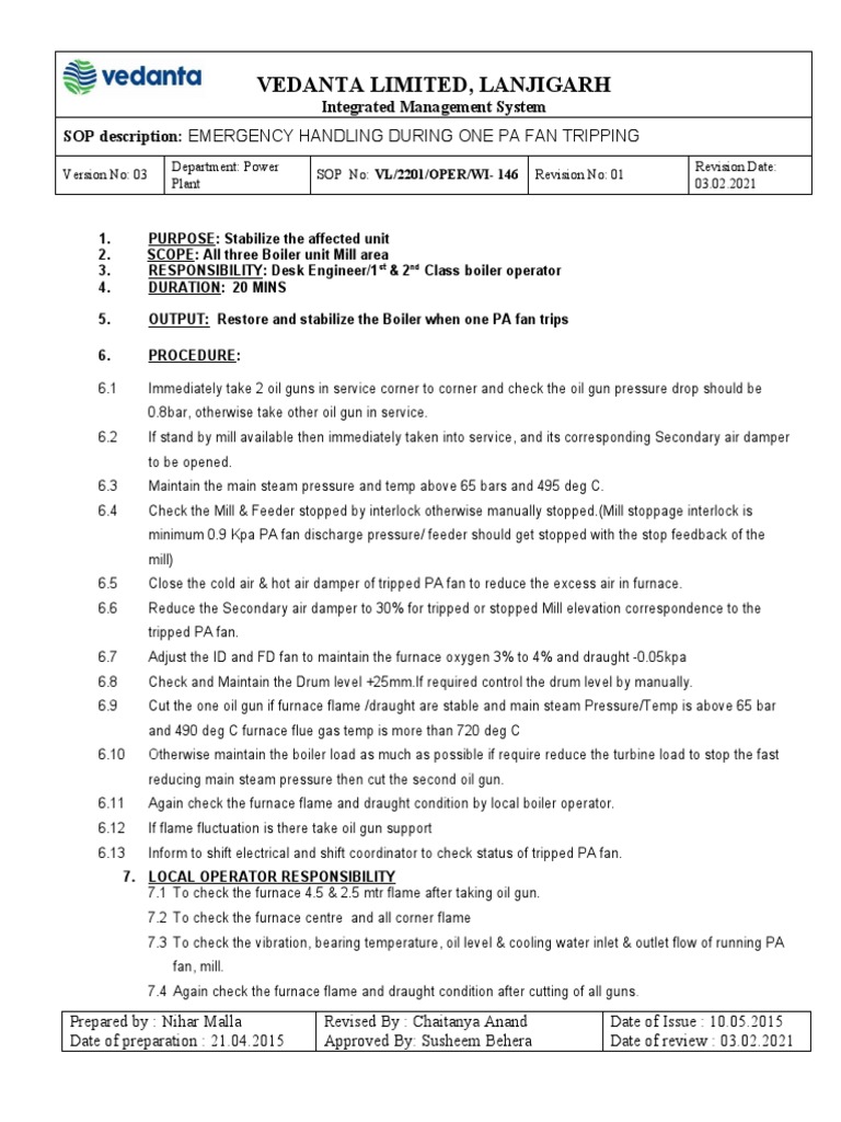 One PA Fan Tripping PDF Boiler Energy Technology