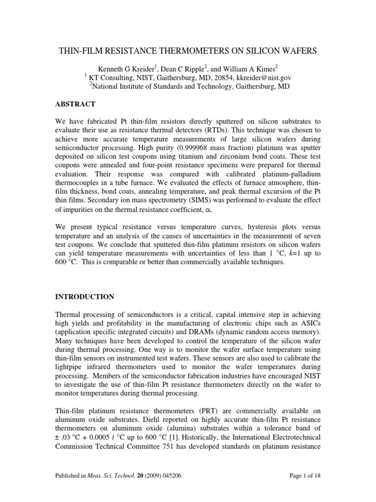 Thin-Film Resistance Thermometers on Silicon | PDF | Thermocouple ...
