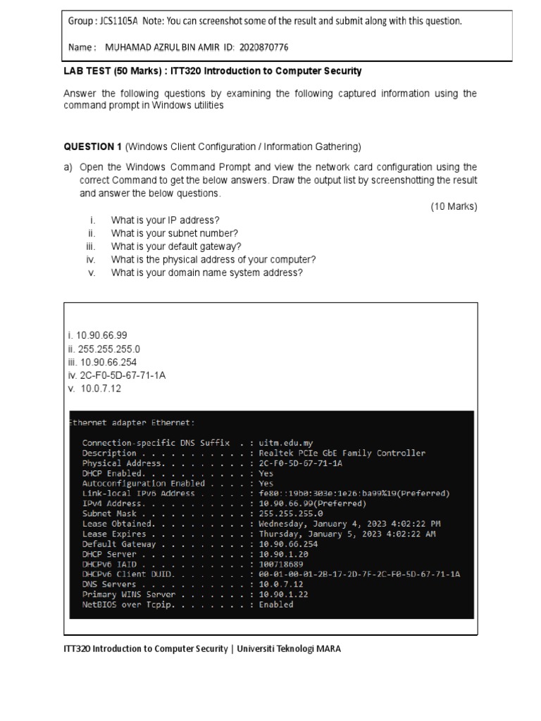 MuhamadAzrulbinAmir LabTestSecurity 5A | PDF | Port (Computer ...