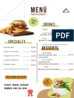 Menú Impreso Restaurant Hamburguesa Comida Verde Cafe PDF