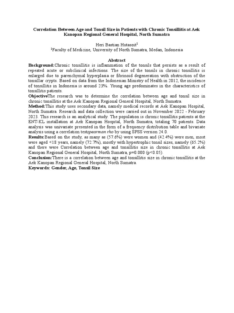 Correlation Between Age and Tonsil Size PDF PDF Infection Lymphocyte