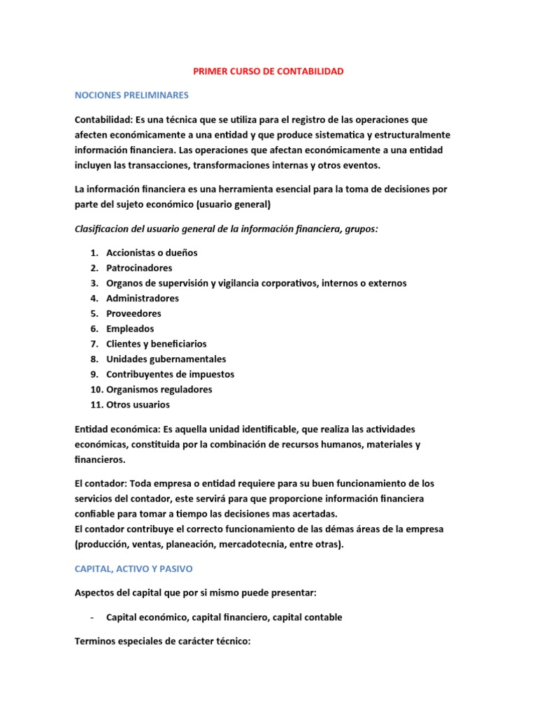 Primer Curso de Contabilidad | PDF | Contabilidad | Estado de resultados
