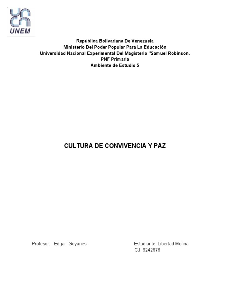 Cultura de Convivencia y Paz en Venezuela | PDF | Paz | Plan de estudios