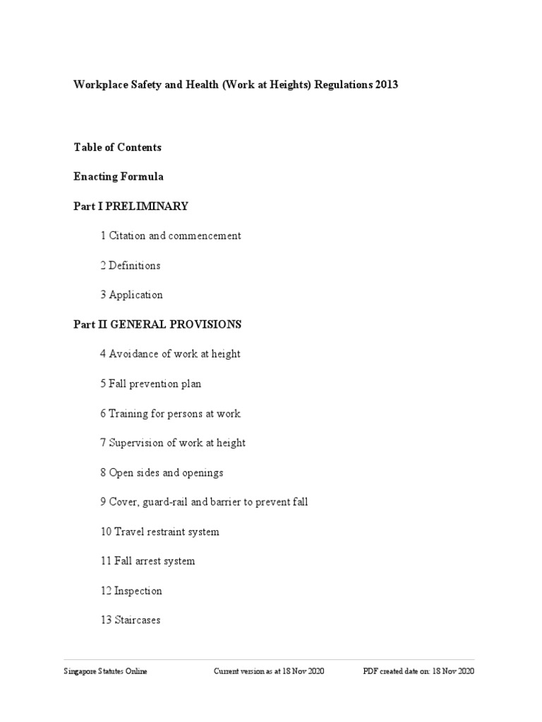 Singapore Work at Heights Regulations 2013 | PDF | Occupational Safety ...