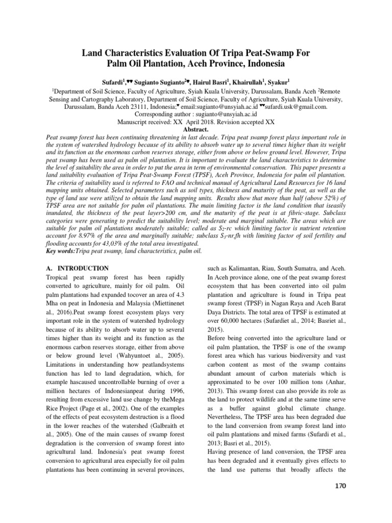 Tripa PeatSwamp_Land Characteristics Evaluation PDF Swamp Peat