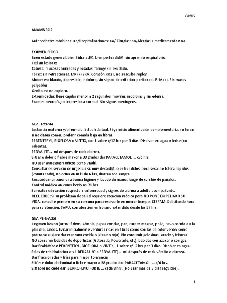 Plantilla examen fisico indicaciones cmds 2020 pdf alergia diarrea