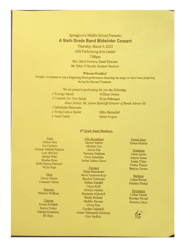 Springbrook Middle School Presents PDF