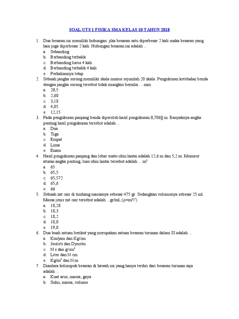 Kunci Jawaban UAS Fisika Kelas 10 Semester Ganjil 2025