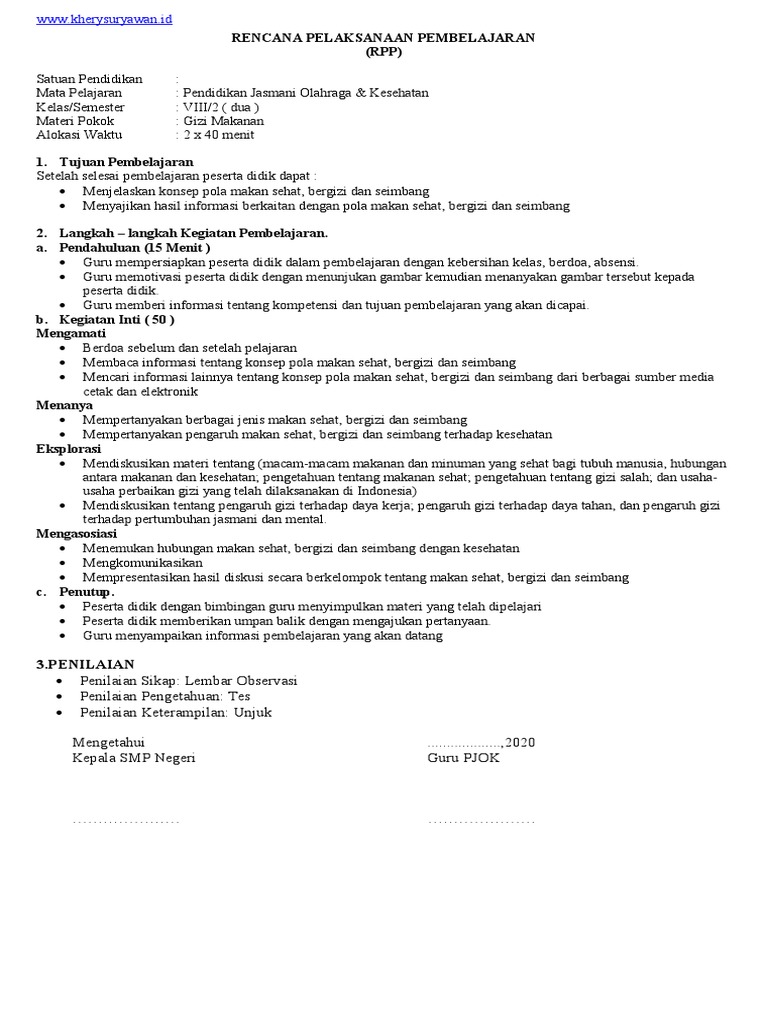 Contoh RPP PENJAS VIII.18 Baru | PDF | Karier & Perkembangan ...