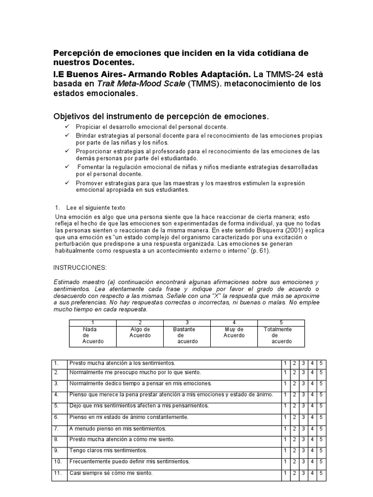 TMTM Adaptación-Escala | PDF | Las emociones | Neuropsicología