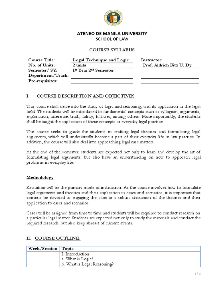 Legal Technique and Logic Course Syllabus | PDF | Logic | Fallacy