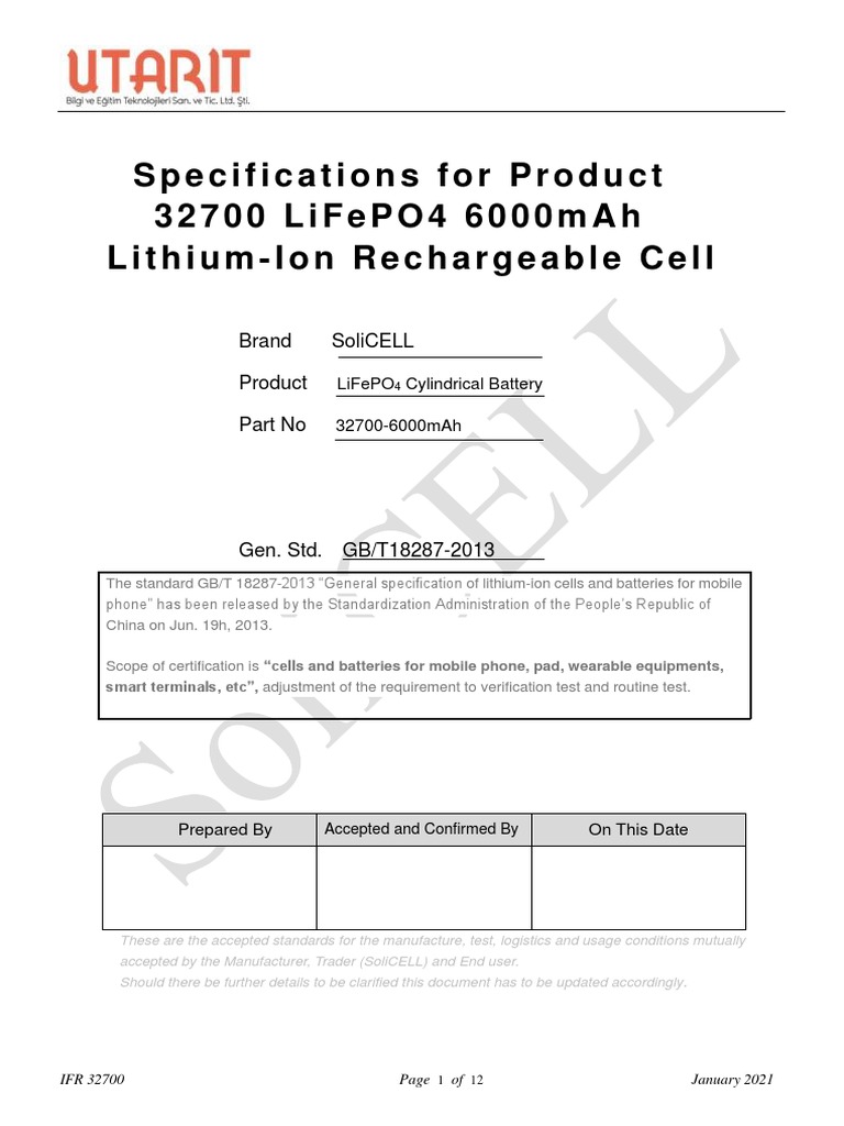 32700 LiFePO4 Battery Specifications | PDF | Rechargeable Battery ...