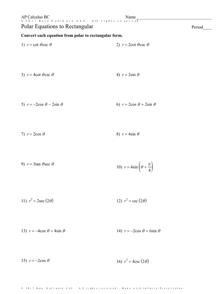 Polar Equations To Rectangular Pdf