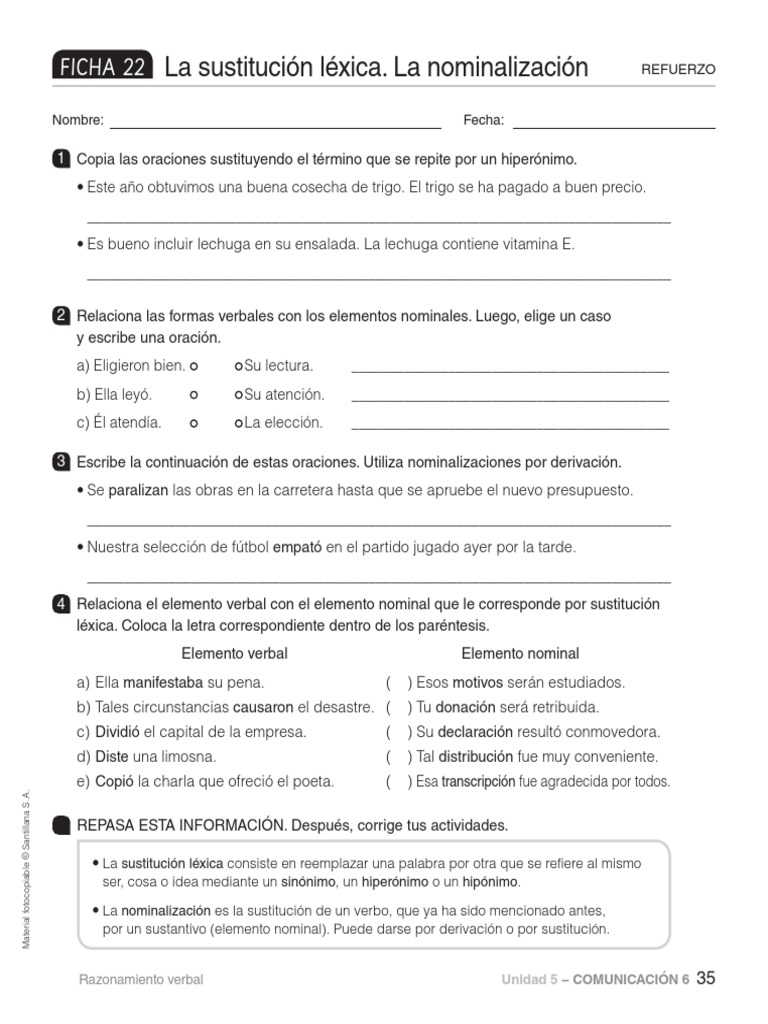 22 La Sustitución Léxica La Nominalizacion | PDF | Gramática | Sintaxis