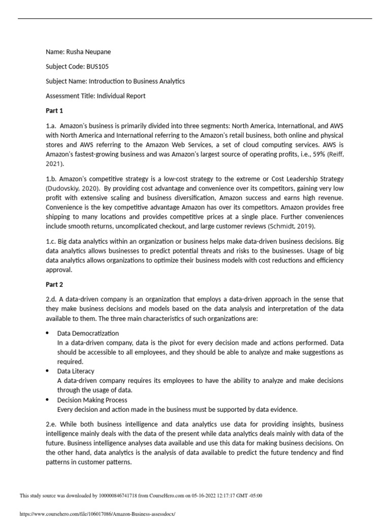 Amazon Business Assess PDF Analytics Amazon  Services