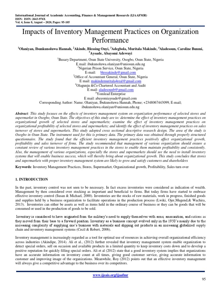 Impact of Inventory Management on Performance | PDF | Inventory | Lean ...