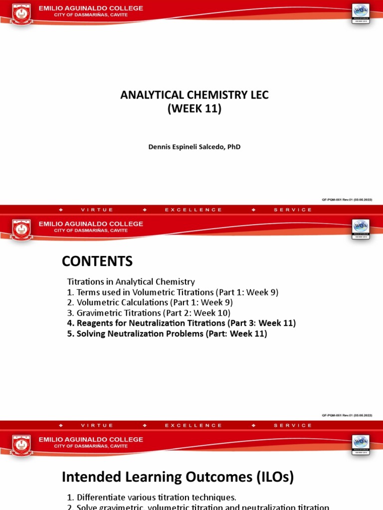 Lec Week 11 Neutralization Titrations Sample Calculations For Class PDF Chemistry