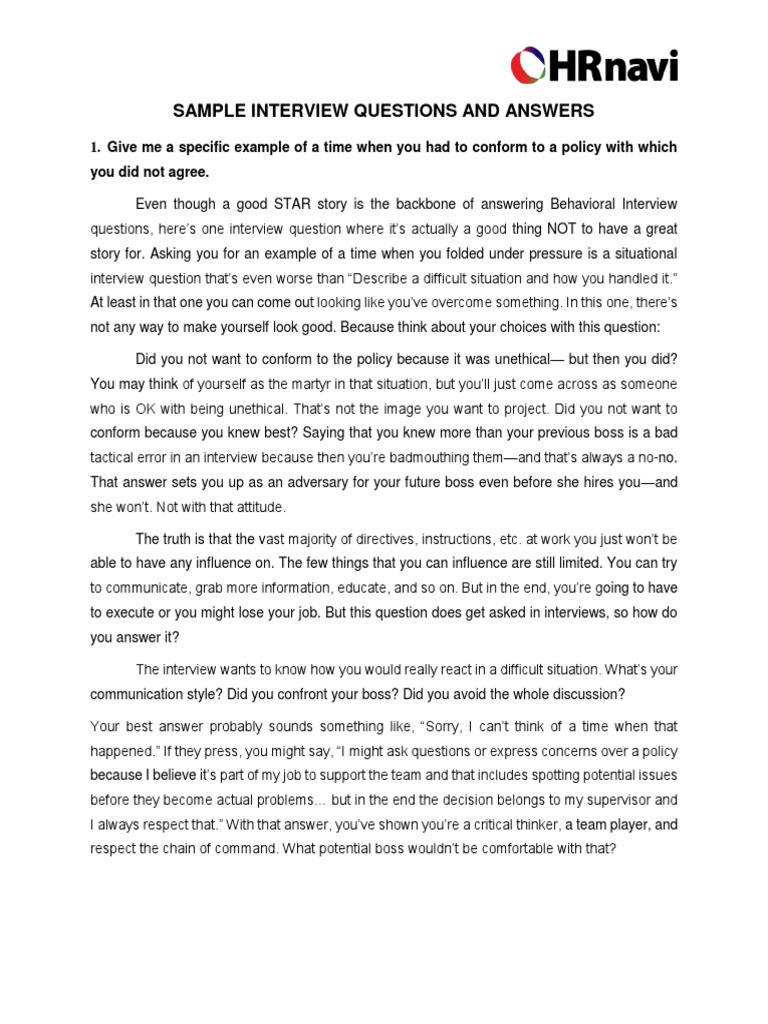 Sample Interview Questions and Answers PDF Communication Question