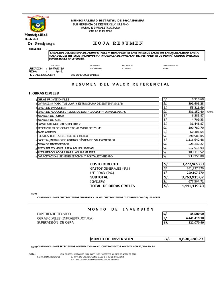 Resumen Presupuesto Ok | PDF | Ingeniería Ambiental | Administracion ...