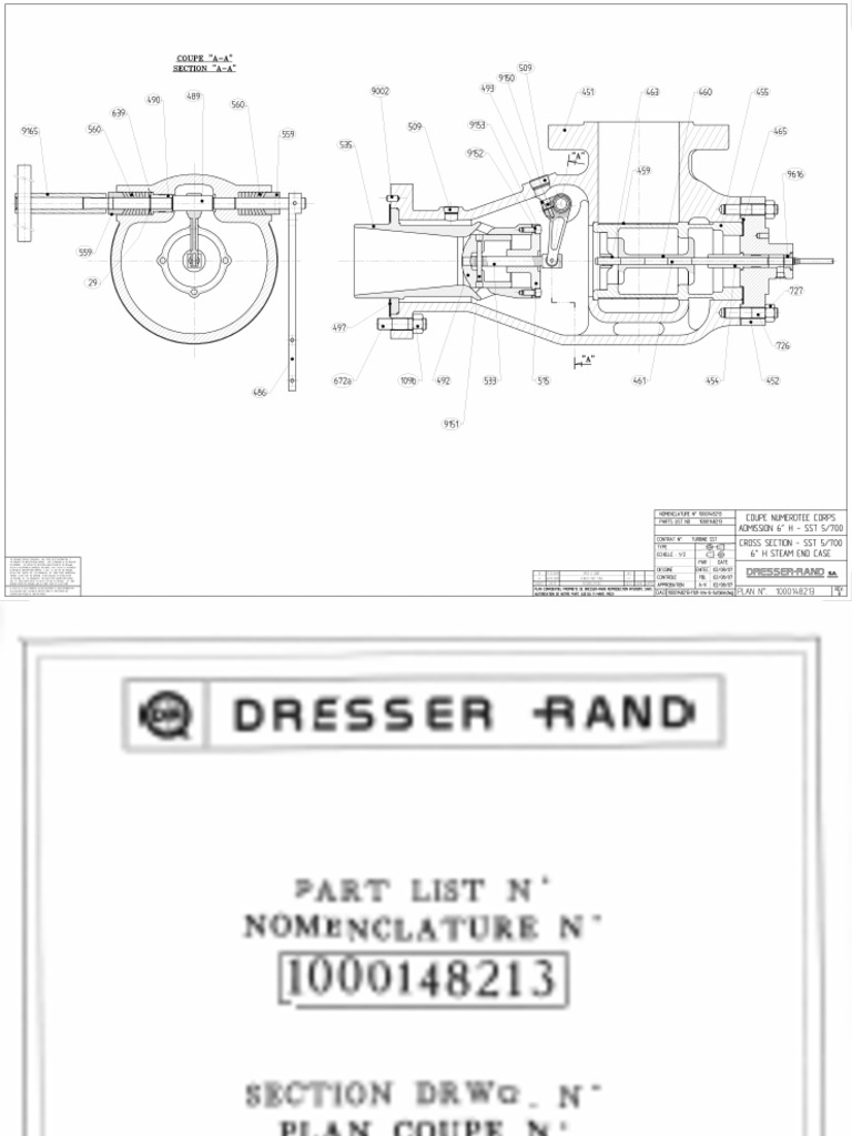 Nomenclature and Part List for Steam Chest and Inlet Casing Components
