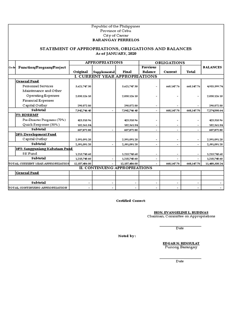 Barangay Perrelos RAO Statement 2020 | PDF | Fund Accounting | Business