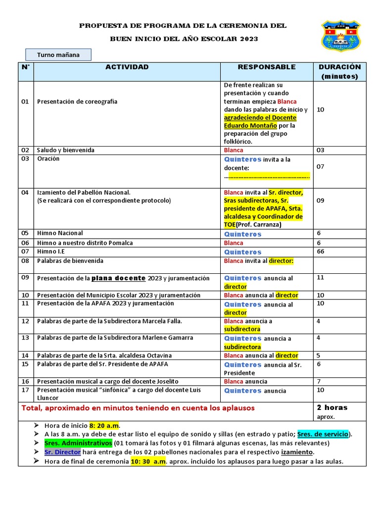 Propuesta de Programa de La Ceremonia Del PDF | PDF