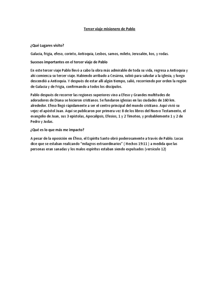 Tercer Viaje Misionero De Pablo Pdf