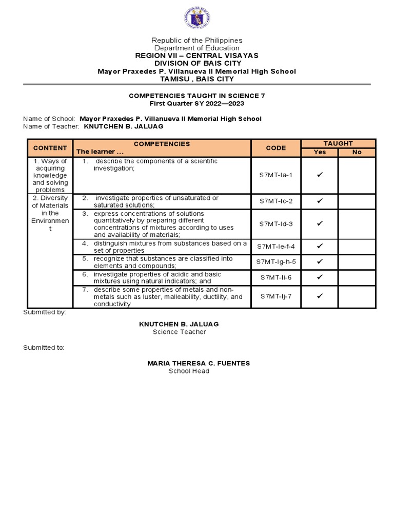 Science 7 Competencies Overview | PDF | Waves | Earth