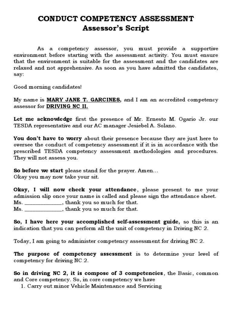 Competency Assessment Script For As | PDF | First Aid