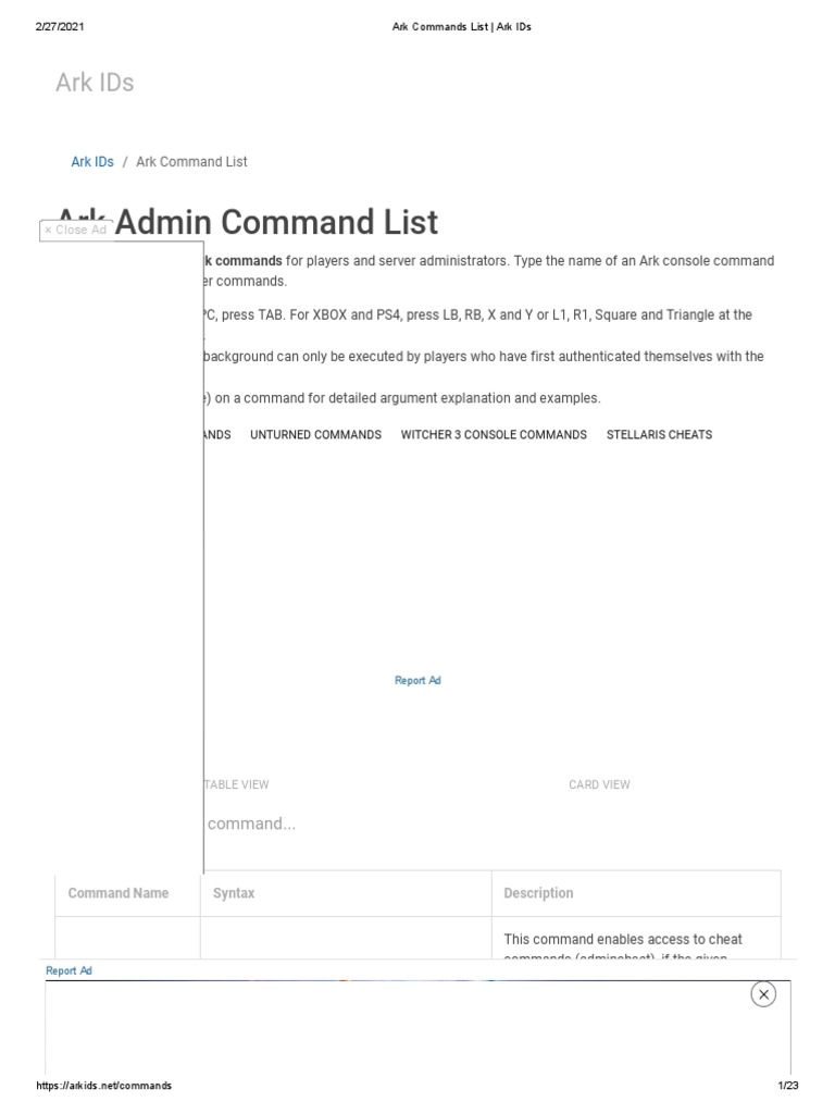 Ark Commands List _ Ark IDs | PDF | Computing | Software