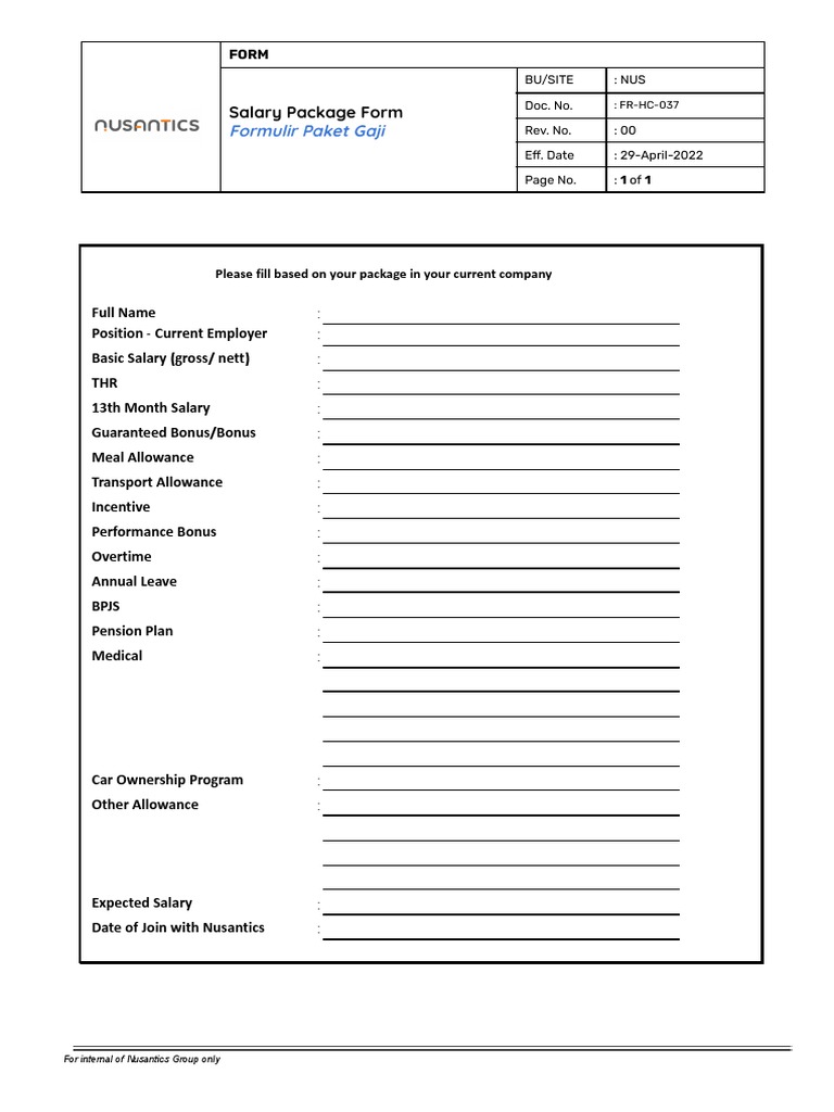 Salary Package Format Pdf