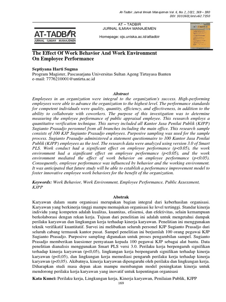 The Effect of Work Behavior and Work Environment O | PDF | Validity ...