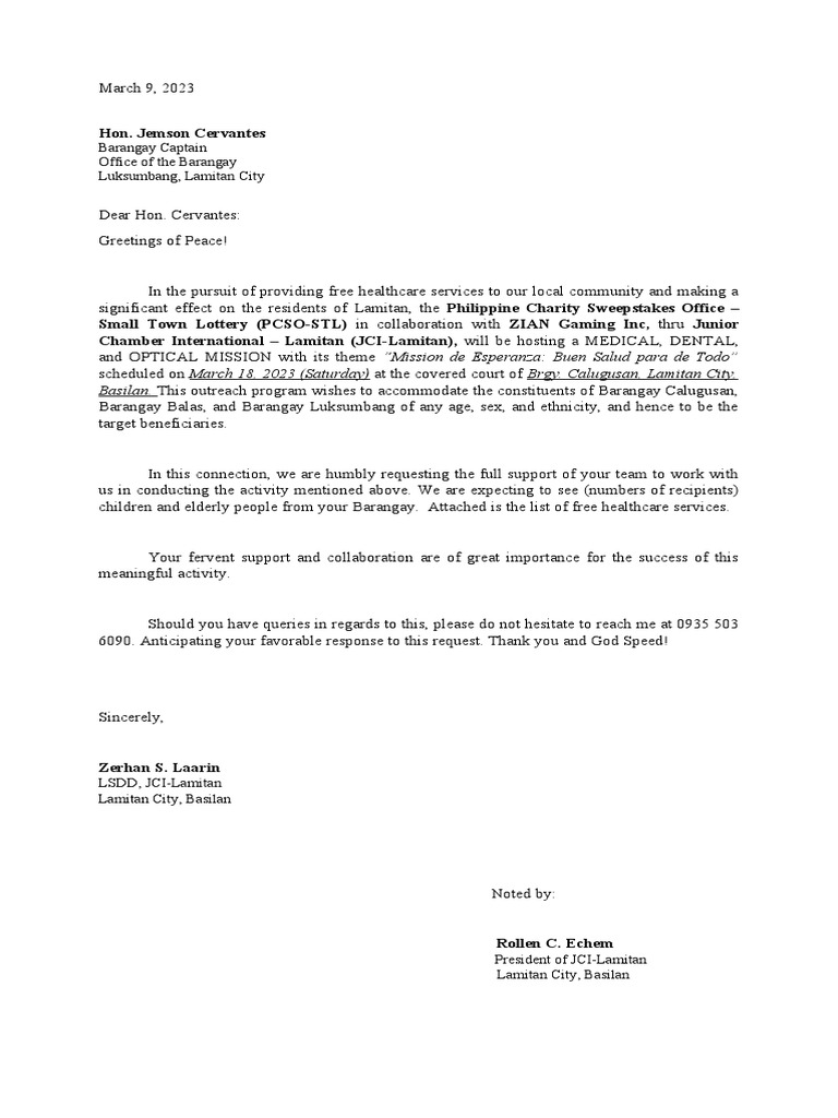 Medical Mission Request for Barangays | PDF | Philippines