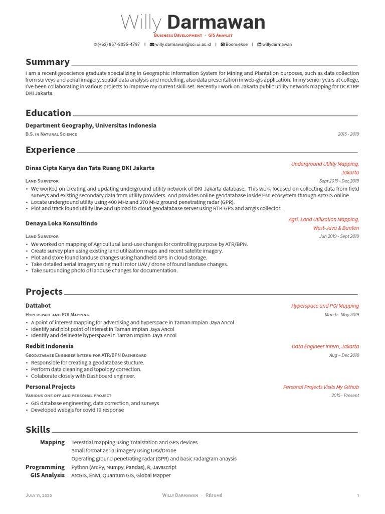 GIS Analyst Resume - Willy Darmawan | PDF | Geographic Information ...