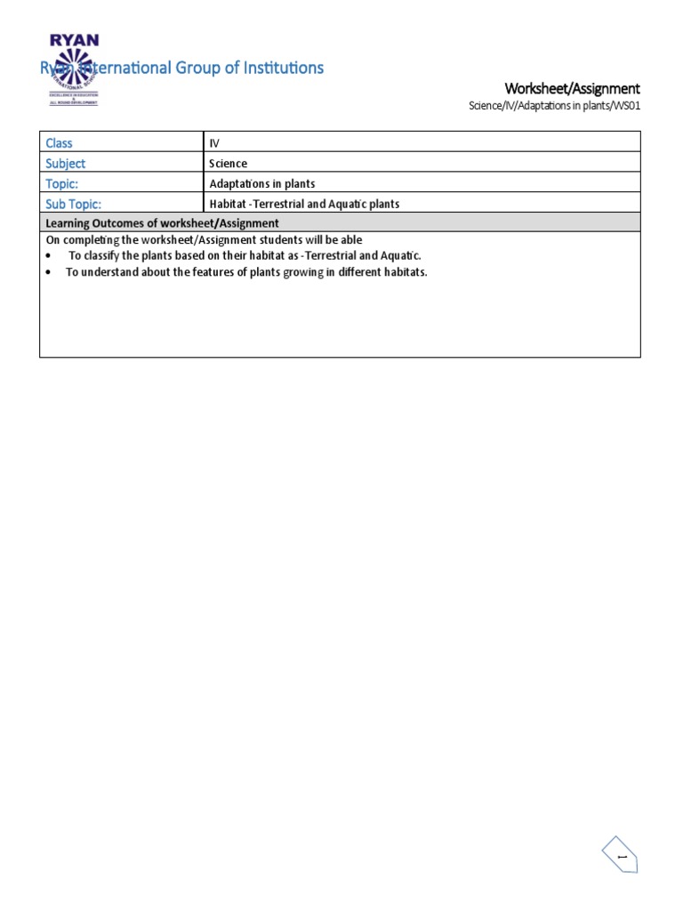 Class 4 Plant Adaptations Worksheet | PDF | Plants | Trees