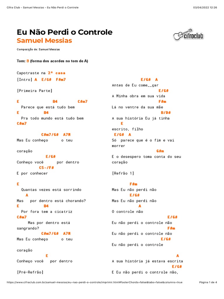 Letra e Cifras: Eu Não Perdi o Controle | PDF