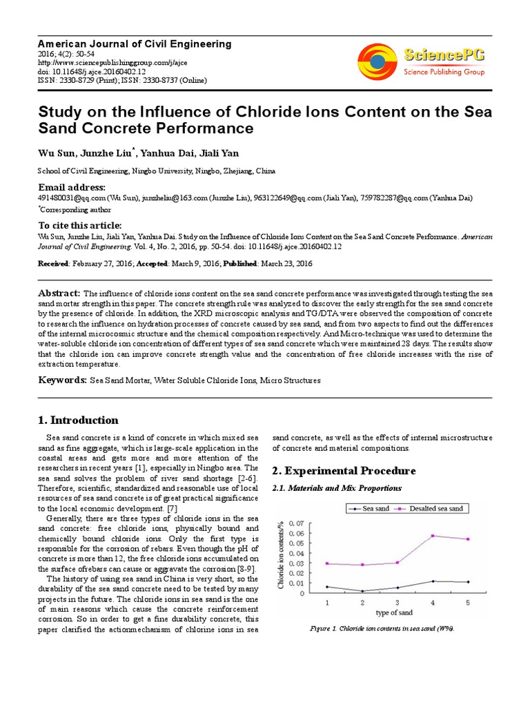 Study On The Influence of Chloride Ions Content On The Sea Sand Concrete Performance PDF