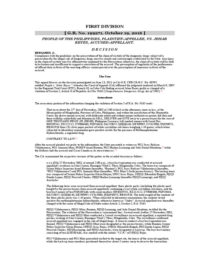 People v. Jehar Reyes: Drug Case Appeal | PDF | Presumption Of ...