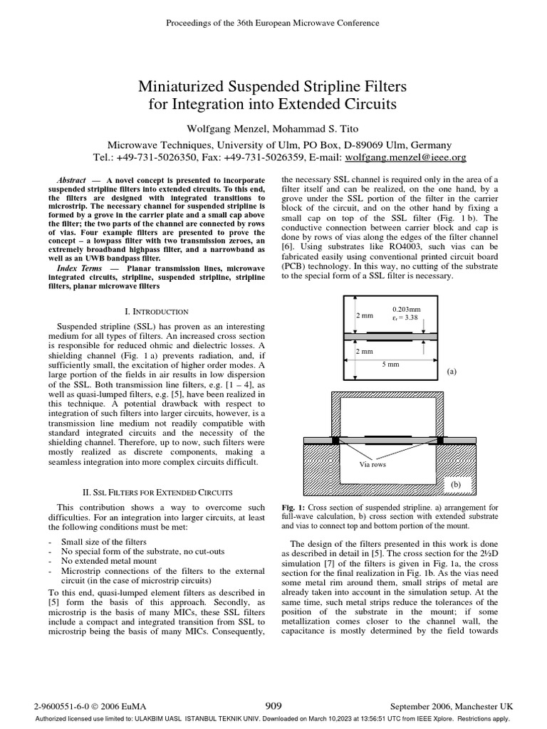 Miniaturized Suspended Stripline Filters For Integration Into Extended