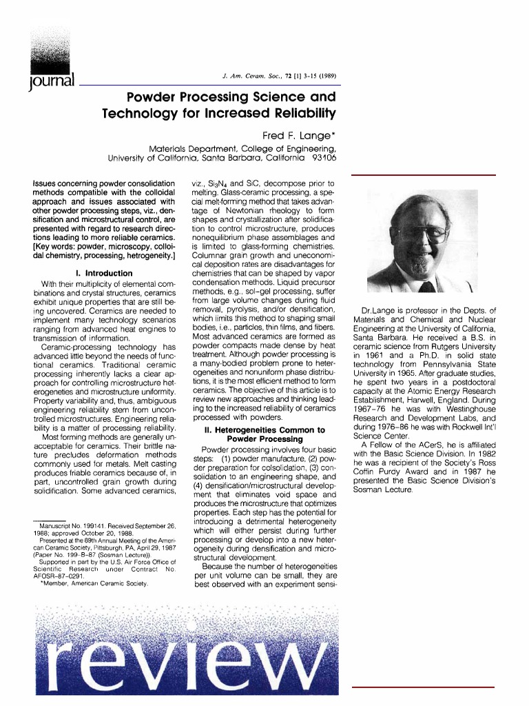 Powder Processing Science and Technology For Increased Reliability PDF ...