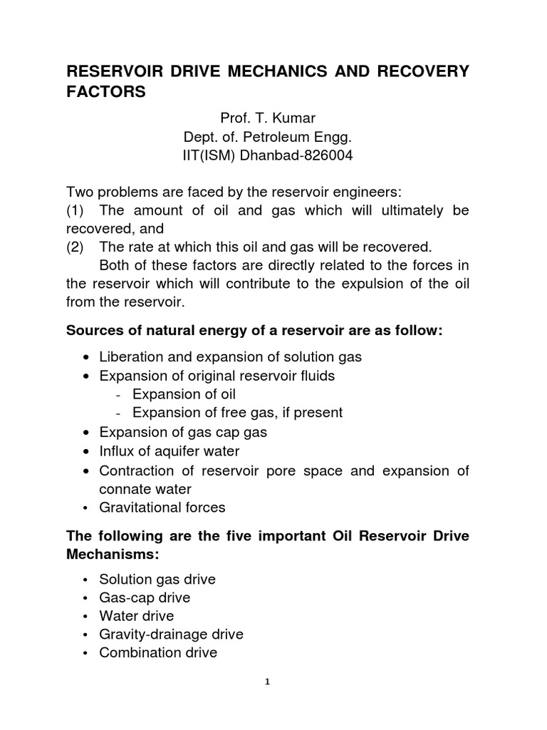 Reservoir Drive Mechanisms Overview | PDF | Petroleum Reservoir ...