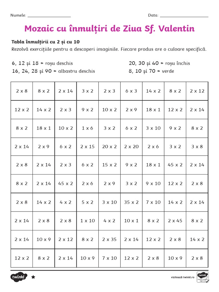 Mozaic Cu Inmultiri de Sf. Valentin - Fisa de Raspunsuri | PDF