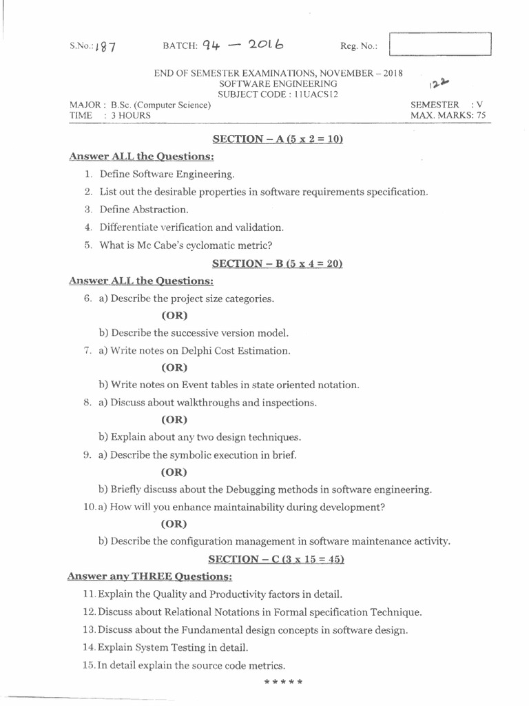 Software Engineering End of Semester Examination - Analysis of Test
