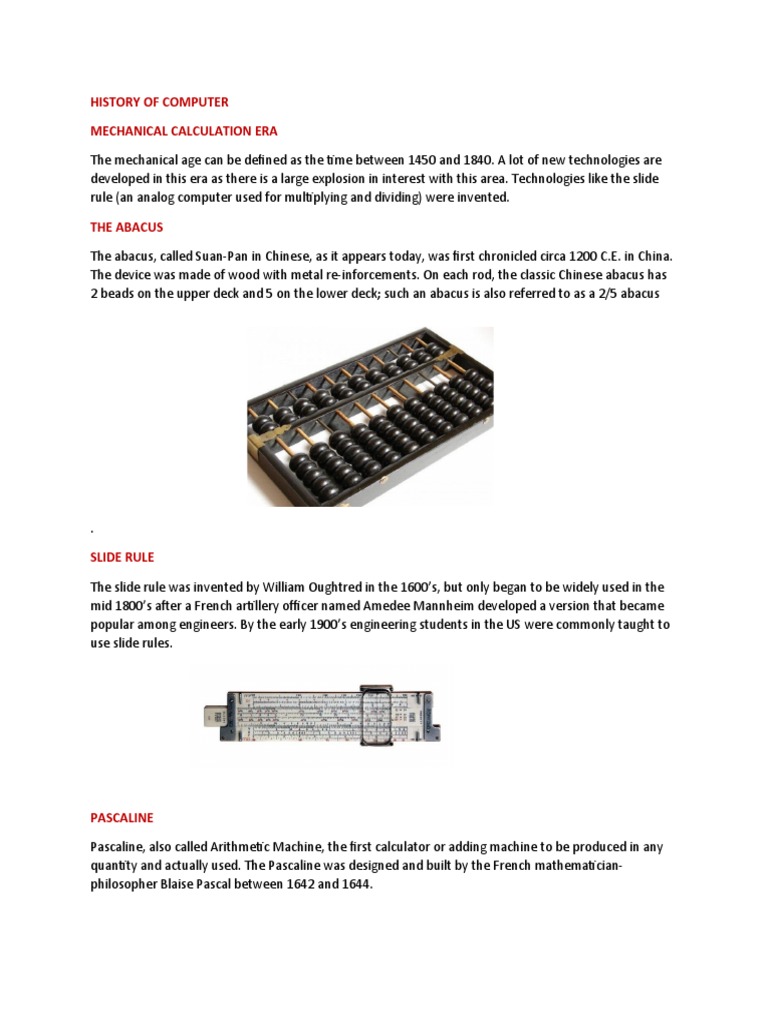 History of Computer Mechanical Calculation Era | PDF