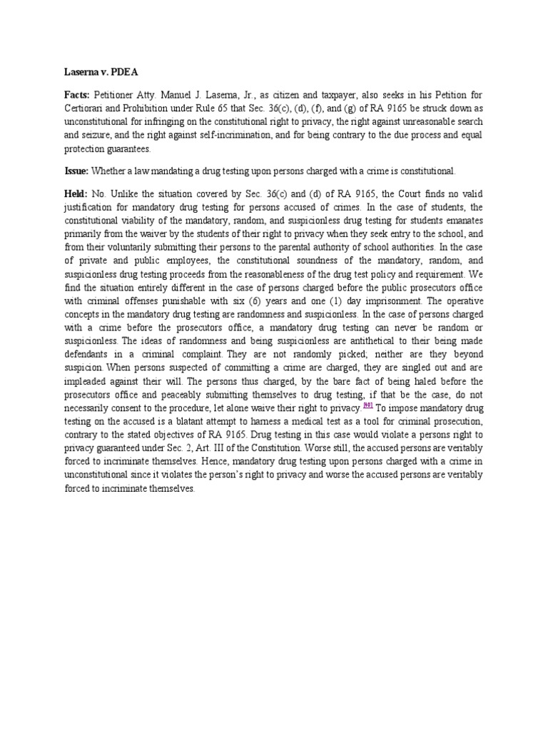 Laserna v. PDEA PDF Prosecutor Fifth Amendment To The United