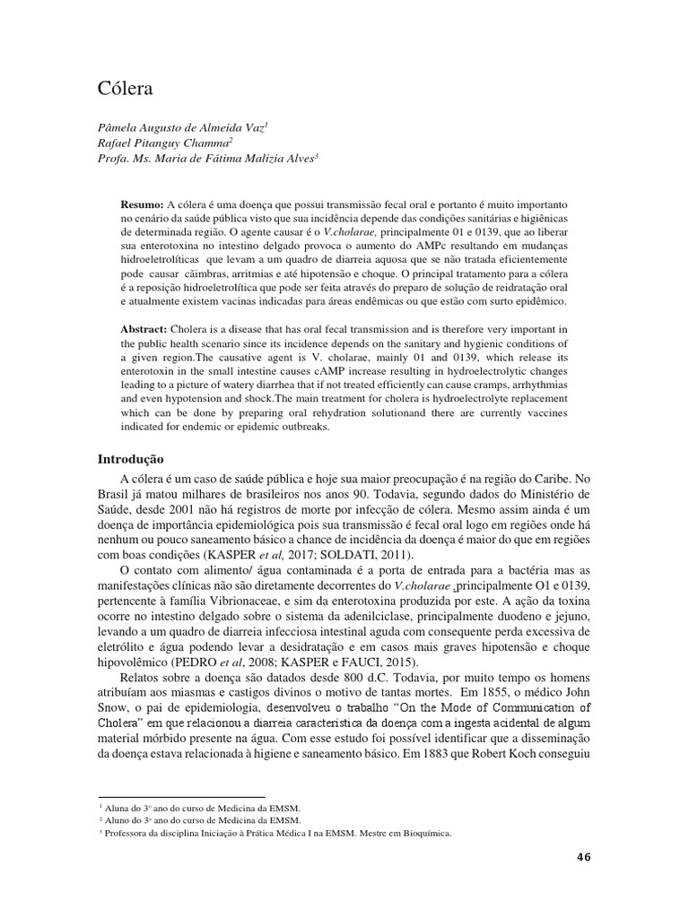 Cólera: agente causador, transmissão, manifestações clínicas ...